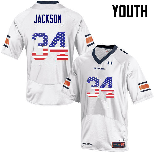 Youth #34 Bo Jackson Auburn Tigers USA Flag Fashion College Football Jerseys-White